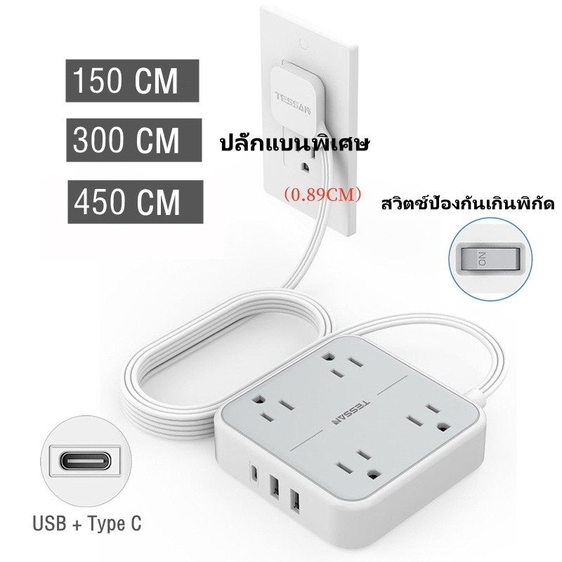 ส่องฟีเจอร์เด็ด: TESSAN ปลั๊กไฟบางพิเศษ พร้อม USB Type C ปลอดภัยและทนทาน คุณภาพสูง